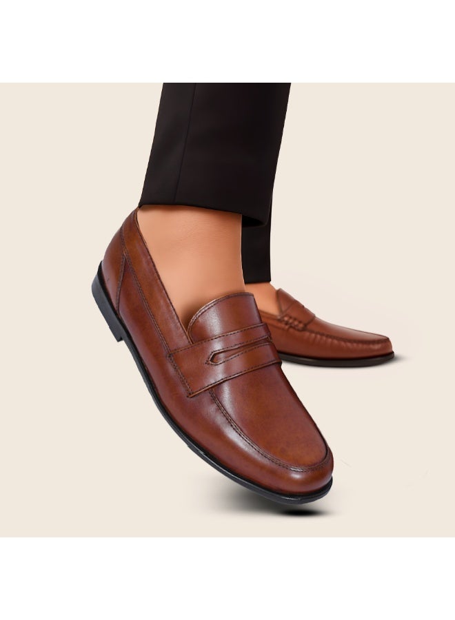 Mont Hawk Men’s Penny Loafer Genuine Leather Shoes || Premium Calf Leather Slip-On || Business Casual & Semi-Formal Dress Shoes || Soft Comfortable Fit || Anti-Slip Sole (Tan) - Image 4