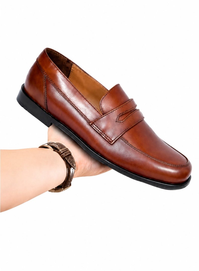 Mont Hawk Men’s Penny Loafer Genuine Leather Shoes || Premium Calf Leather Slip-On || Business Casual & Semi-Formal Dress Shoes || Soft Comfortable Fit || Anti-Slip Sole (Tan) - Image 1