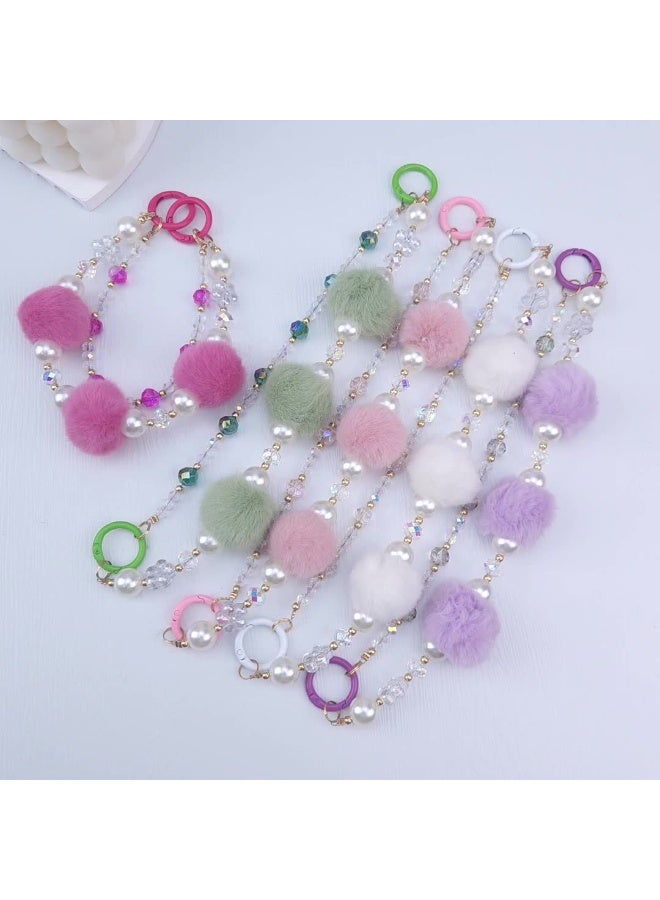 NIBEMINENT Phone Charm/ Chain Strap for Women Girls, Double Chain Plush Ball Cell Phone Case Lanyard Wrist Strap - Image 2