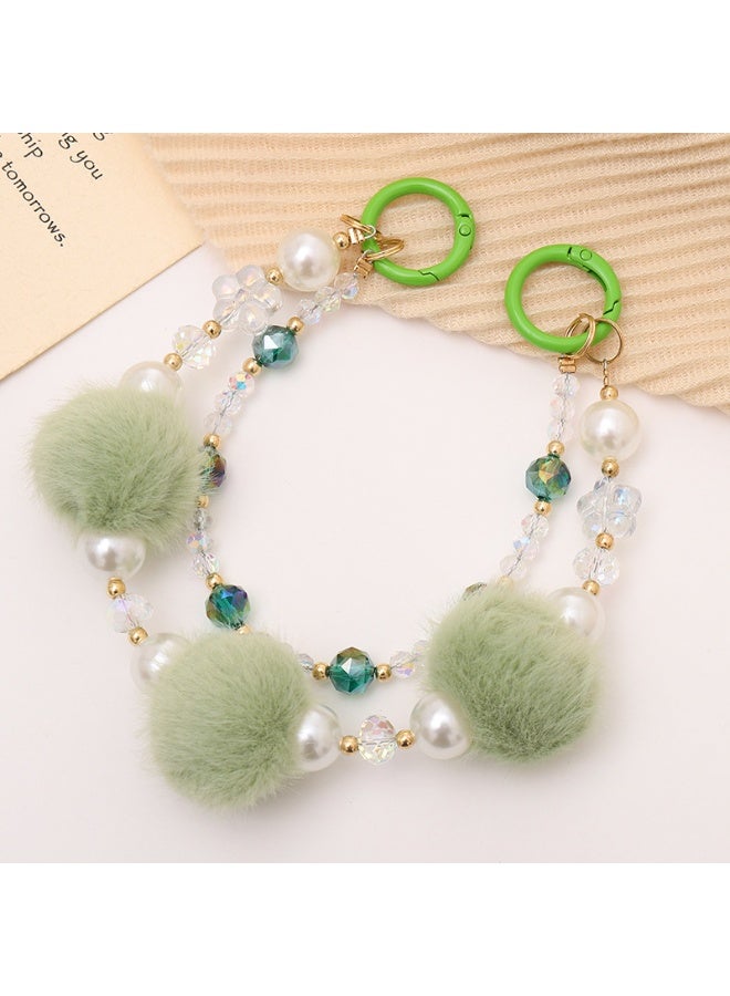 NIBEMINENT Phone Charm/ Chain Strap for Women Girls, Double Chain Plush Ball Cell Phone Case Lanyard Wrist Strap - Image 1