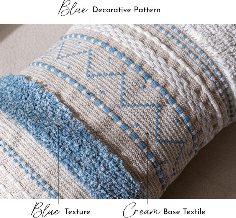 BlissBlush Blue Decorative Lumbar Throw Pillow Cover 14x36 Boho Long Cushion for Bed Neutral White Accent Farmhouse Pillowcase for Bedroom Living Room Couch Sofa Home Décor (Cover ONLY, Pack of 1) - Image 5