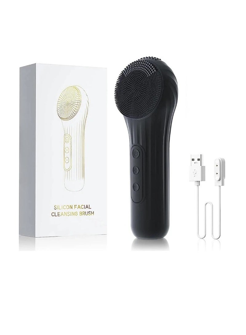 Glomeve Silicone Face Scrubber Exfoliator, IPX7 Waterproof Silicone Face Wash Brush, Portable Rechargeable Facial Cleaner, Vibrating Deep Clean Face Cleaner For Men And Women, (1pc, Black) - Image 1