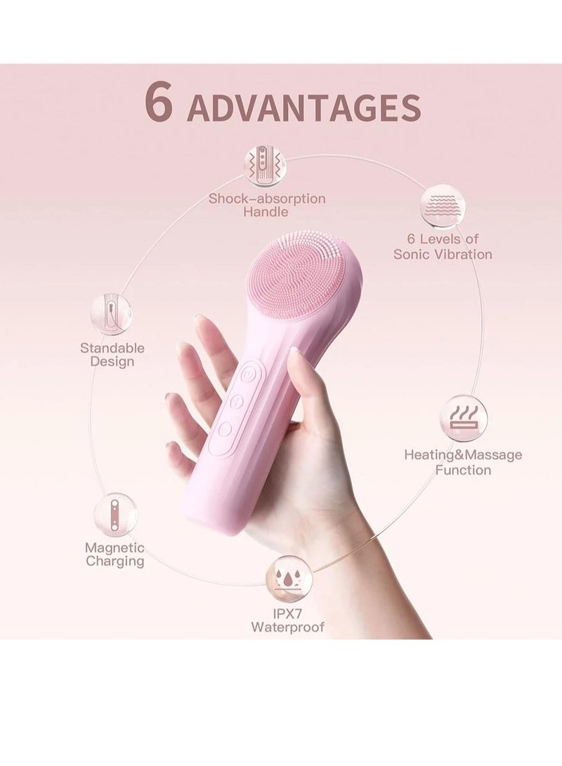 Glomeve Silicone Face Scrubber Exfoliator, IPX7 Waterproof Silicone Face Wash Brush, Portable Rechargeable Facial Cleaner, Vibrating Deep Clean Face Cleaner For Men And Women, (1pc, Black) - Image 2