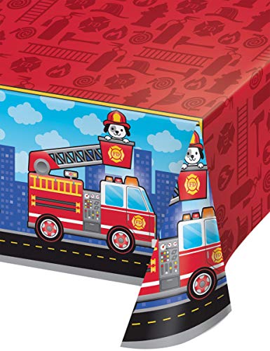 Creative Converting 332199 Flaming Fire Truck Design Plastic Tablecloth - Image 3