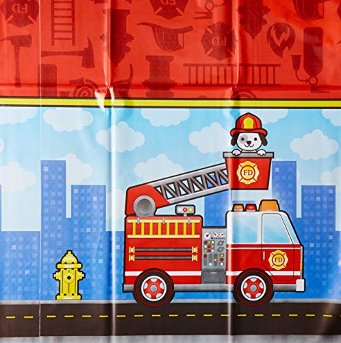 Creative Converting 332199 Flaming Fire Truck Design Plastic Tablecloth - Image 2