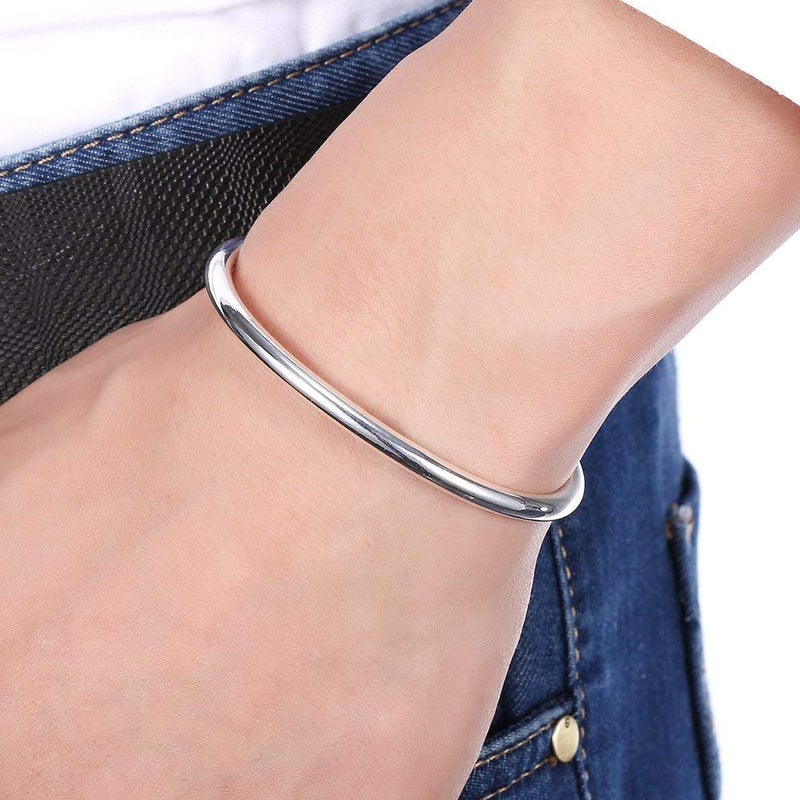 Denchy 925 Silver Bangle Bracelet, Fashion Jewelry Simple Cuff Bangles for Women Mom Wife Valentine Mothers day Gift (1pcs) - Image 3
