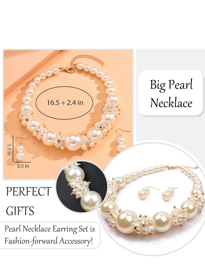Excefore Pearl Necklace for Women, Big Pearl Necklace and Dangle Earring Set, for Women Pearl Choker Necklace Big Pearl Necklace Gifts for Ladies Pearl Bead Necklace - Image 5