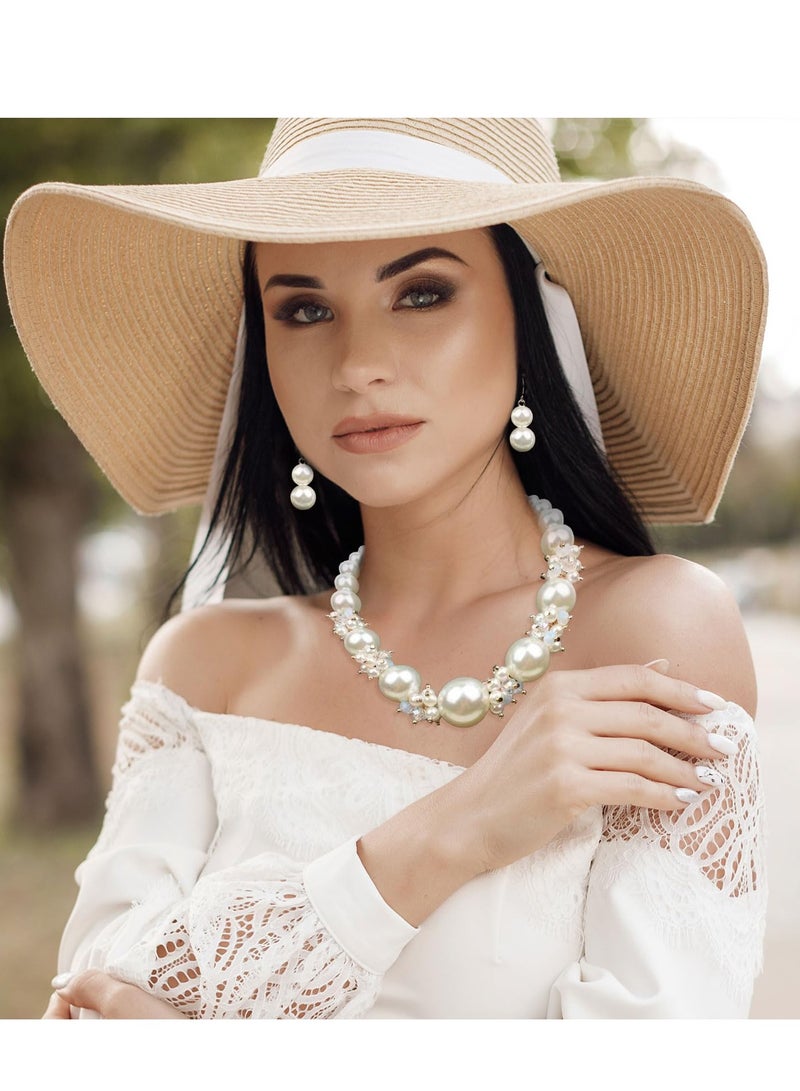 Excefore Pearl Necklace for Women, Big Pearl Necklace and Dangle Earring Set, for Women Pearl Choker Necklace Big Pearl Necklace Gifts for Ladies Pearl Bead Necklace - Image 4