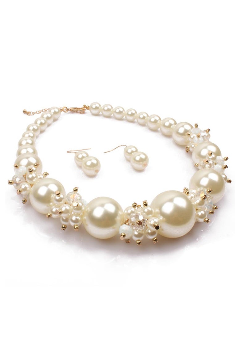 Excefore Pearl Necklace for Women, Big Pearl Necklace and Dangle Earring Set, for Women Pearl Choker Necklace Big Pearl Necklace Gifts for Ladies Pearl Bead Necklace - Image 1