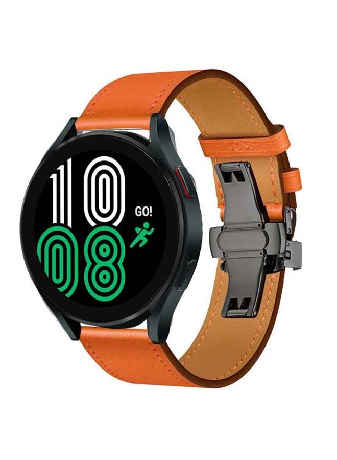 Perfii Genuine Leather Replacement Band for Samsung Galaxy Watch 4 40/44mm Orange - Image 2