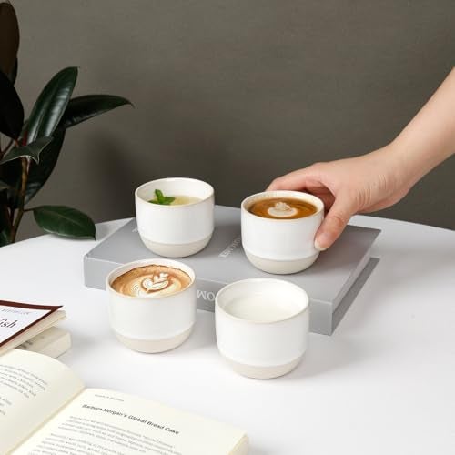 ZEBERBO Ceramic Espresso Cups Set, Espresso Coffee Mugs, Special Glazed Demitasse Cups Expresso Coffee Cup for Espresso Machine (Pure White) - Image 3