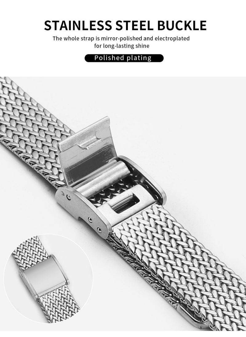 O Ozone - Slim Metal Straps For Apple Watch Series 10 9 8 7 6 5 4 SE, 38/40/41/42mm Thin Narrow Stainless Steel Mesh Milanese Metal Strap -Silver - Image 1