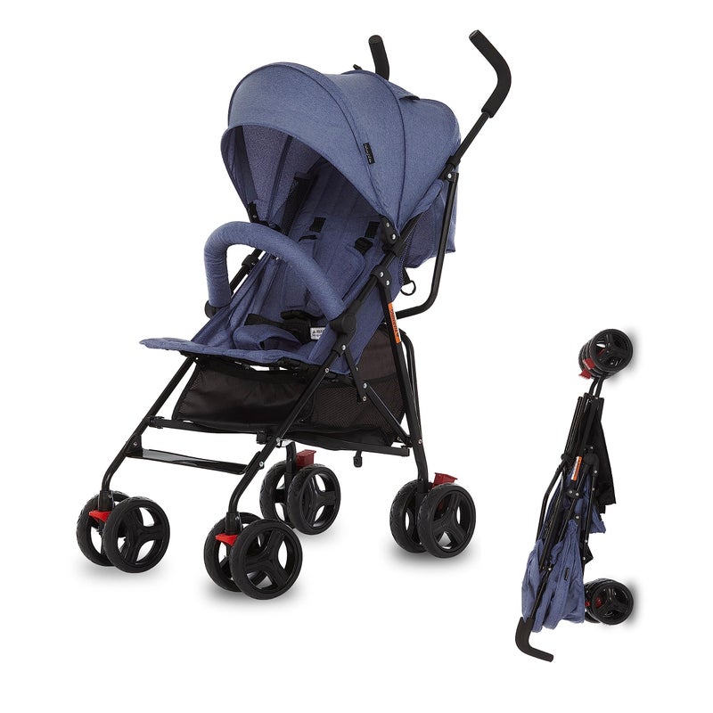 Dream On Me Vista Moonwalk Baby Stroller in Blue Lightweight Infant Stroller with Compact Fold MultiPosition Recline Umbrella Stroller with Canopy Extra Large Storage and Cup Holder