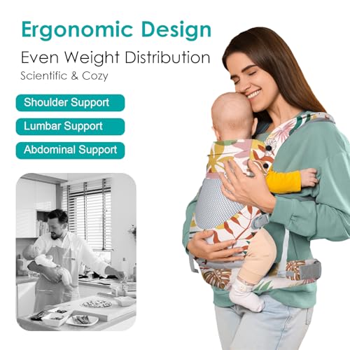YooxArmor Baby Carrier Ergonomic Cozy Breathable Lightweight Infant Carriers for 766lbs with Lumbar Support Easy to Wear Hands Free Embrace Toddlers Carrier for 336 Months Tropical Leaves - Image 3