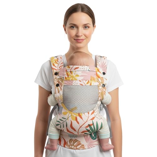YooxArmor Baby Carrier Ergonomic Cozy Breathable Lightweight Infant Carriers for 766lbs with Lumbar Support Easy to Wear Hands Free Embrace Toddlers Carrier for 336 Months Tropical Leaves - Image 1