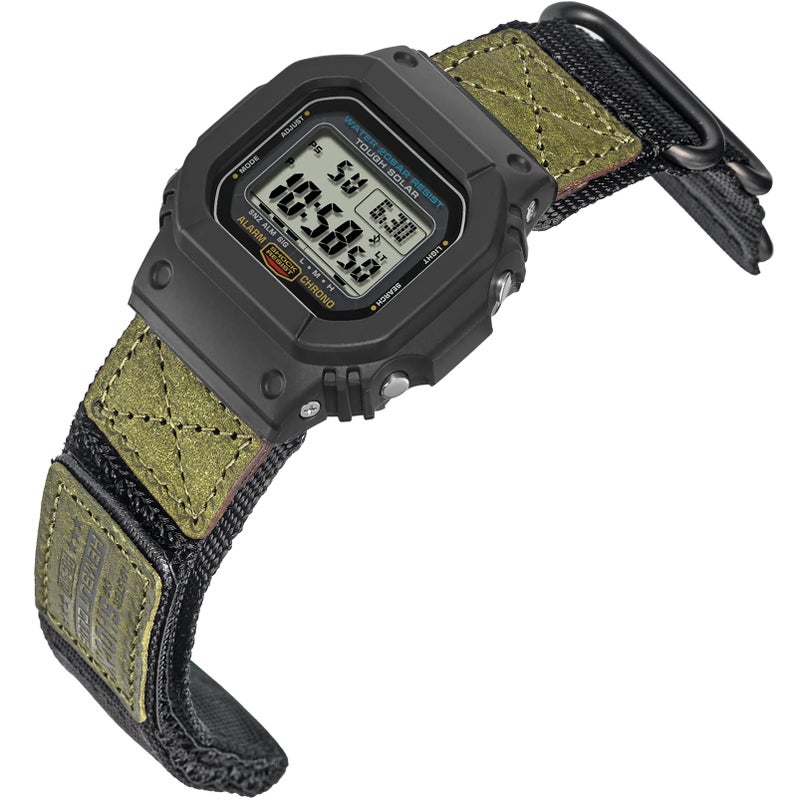 HEMSUT Quick Release 16mm Military Tactical Watch Band for Casio ShockResistant Nylon Leather Strap Compatible with GA100 DW5600 DW6900 GWM5610 GBD800 Series More - Image 2