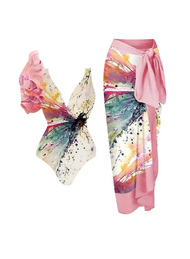 SISGL 2-Piece Women Swimsuit With Beach Cover Ups Long Wrap Skirt Bathing Suit Swimwear Holiday Beach Dress Female Retro Swimwear Vintage Surf Wear Summer - Image 1