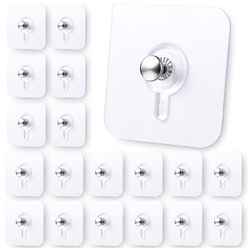 Rindion Adhesive Wall Hangers 35P, Transparent Picture Hangers Without Nails, Damage-Free Wall Clock Hanger for Bathroom, Kitchen, Home and Office, Single 11 lbs Load Max - Image 1