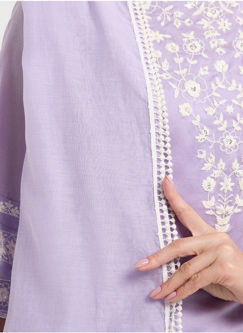 Biba Printed Kurta, Palazzo & Dupatta Set  - Image 3