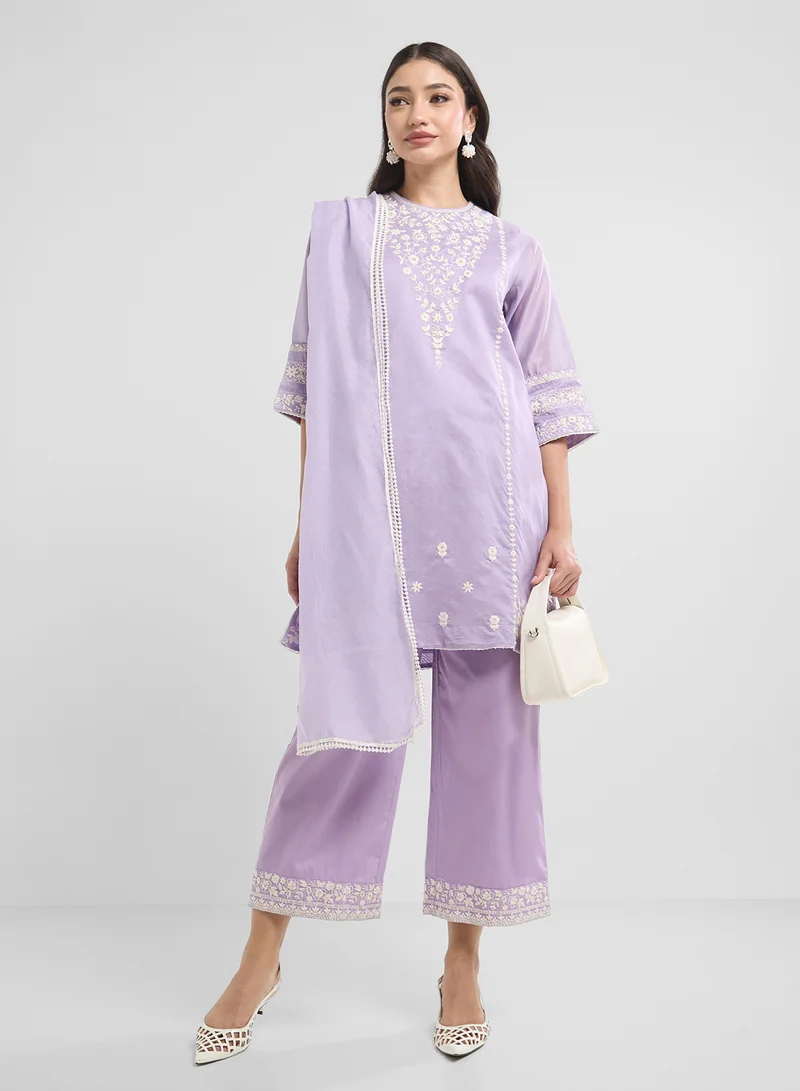 Biba Embroidered Straight Suit Set