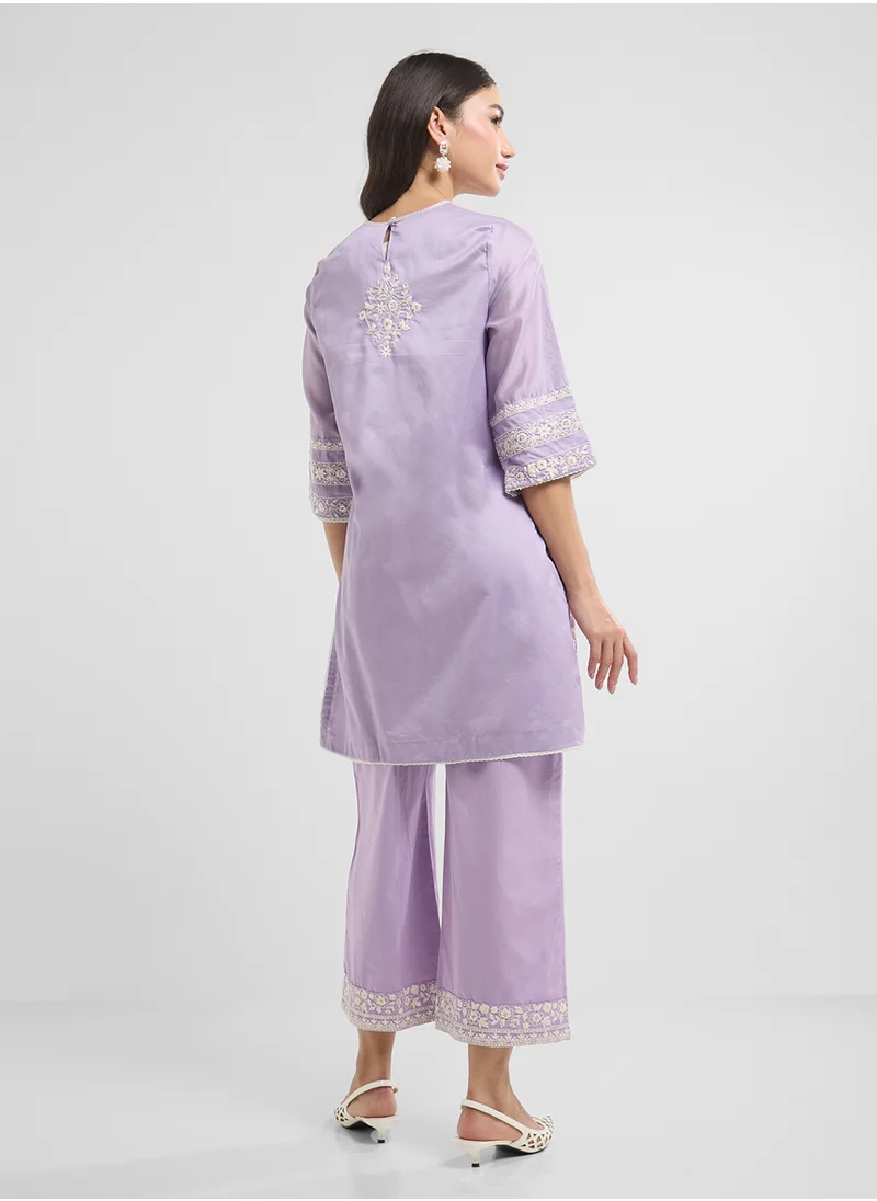 Biba Printed Kurta, Palazzo & Dupatta Set