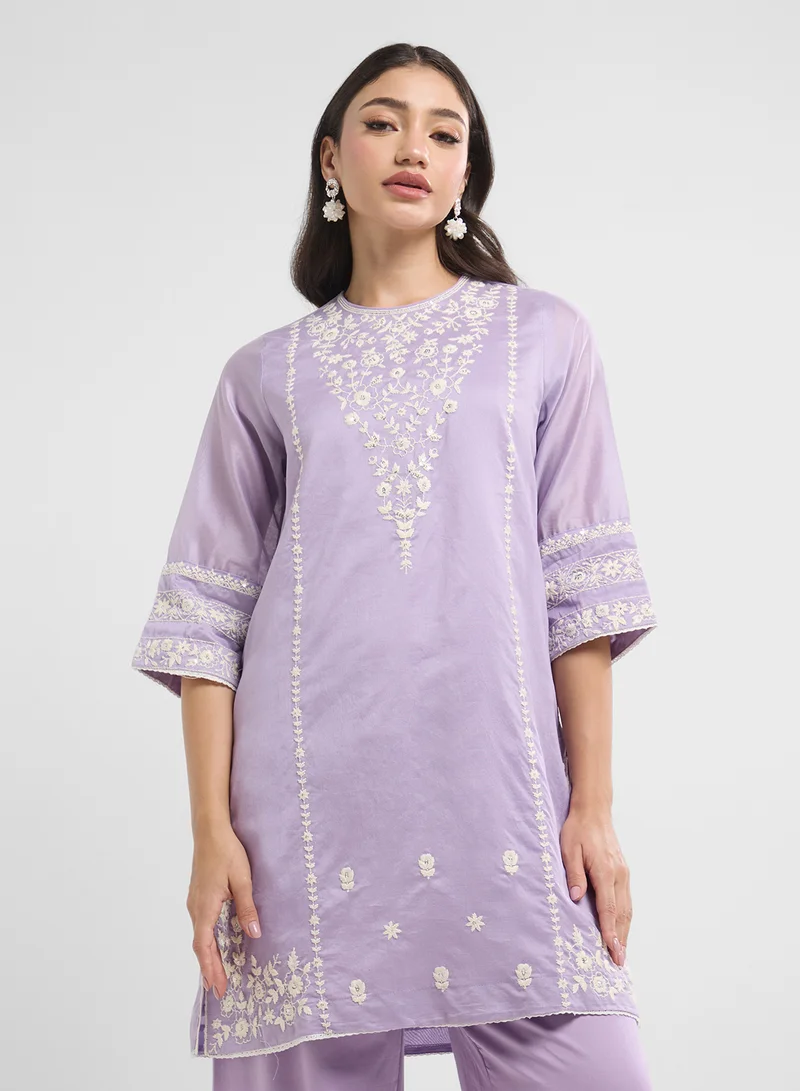Biba Embroidered Straight Suit Set