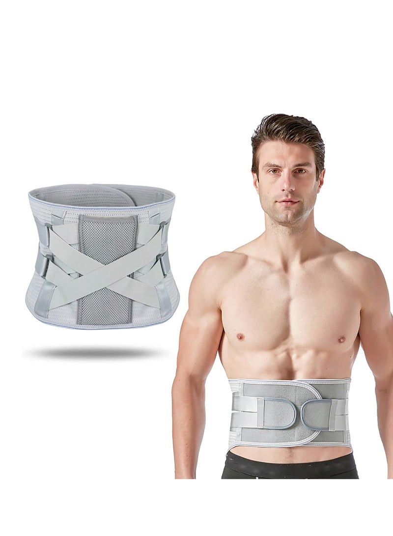 Generic Lower Back Brace Adjustable Breathable Waist Support Belt Men Women Pain Relief Comfortable Lumbar Support Brace for Daily Wear Working Exercise Herniated Disc(XXL,Grey) - Image 1