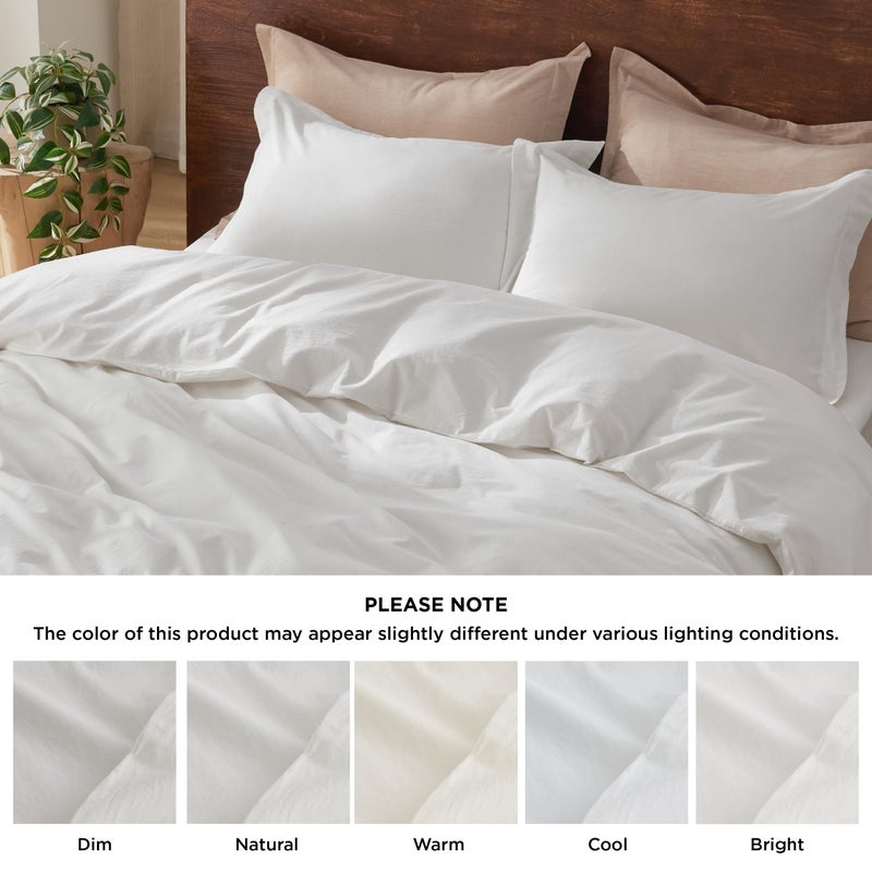 Bedsure 100% Washed Cotton Duvet Cover Queen Size - Natural White Minimalist Cotton Duvet Cover Linen Like for All Seasons - GentleSoftâ„¢ Plain Simple Bedding (Natural White, Queen, 90"x90") - Image 5