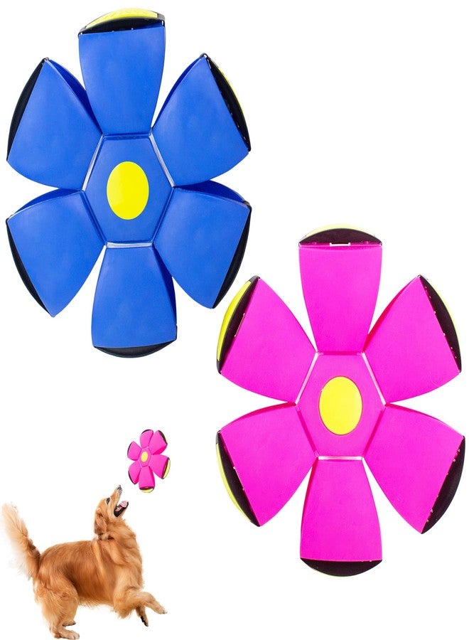 OOXYG Flying Saucer Ball - 2 Pack Dog Disc Toy for Medium Large Dogs, Outdoor Interactive Pet Toy - Blue+Pink - Image 1