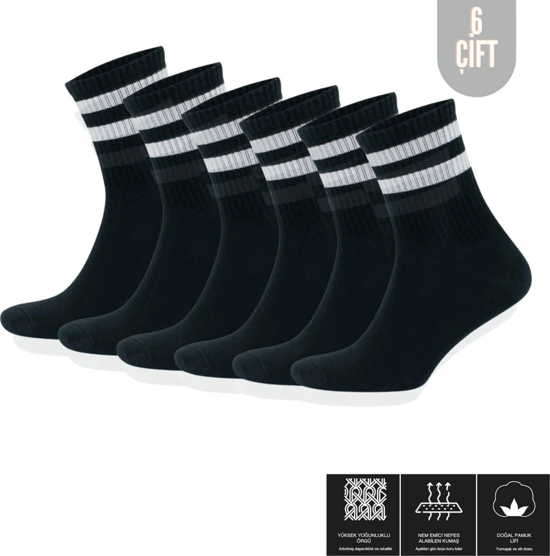 لوكس كرال Lux King Lux King Men's Women's (6 Pairs) Striped College Tennis Socks Cotton Anti-Sweat Socks
