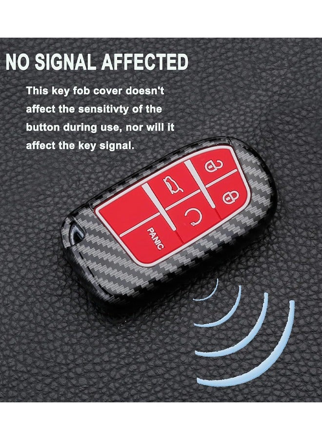 rocooart Car Key Cover Case for Jeep Grand Cherokee, Renegade Chrysler 200 300, Dodge Ram, Durango, Charger, Challenger, Journey, Dart, 5 Button Keyless Entry Remote Cover, ABS Plastic with Carbon Fiber Pattern (Red)  - Image 3