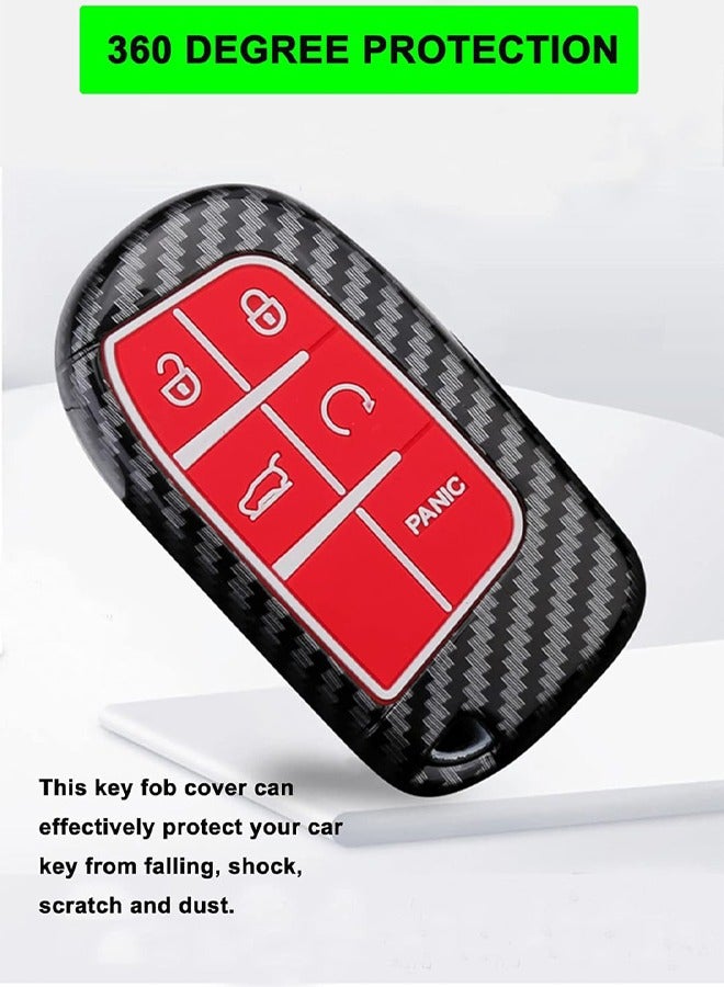 rocooart Car Key Cover Case for Jeep Grand Cherokee, Renegade Chrysler 200 300, Dodge Ram, Durango, Charger, Challenger, Journey, Dart, 5 Button Keyless Entry Remote Cover, ABS Plastic with Carbon Fiber Pattern (Red)  - Image 4