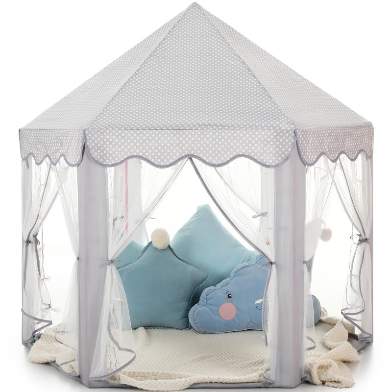 Monobeach Princess Tent Girls Large Playhouse Kids Castle Play Tent with Star Lights Gift Toy for Children Indoor and Outdoor Games 55 x 53 DxH Grey - Image 3
