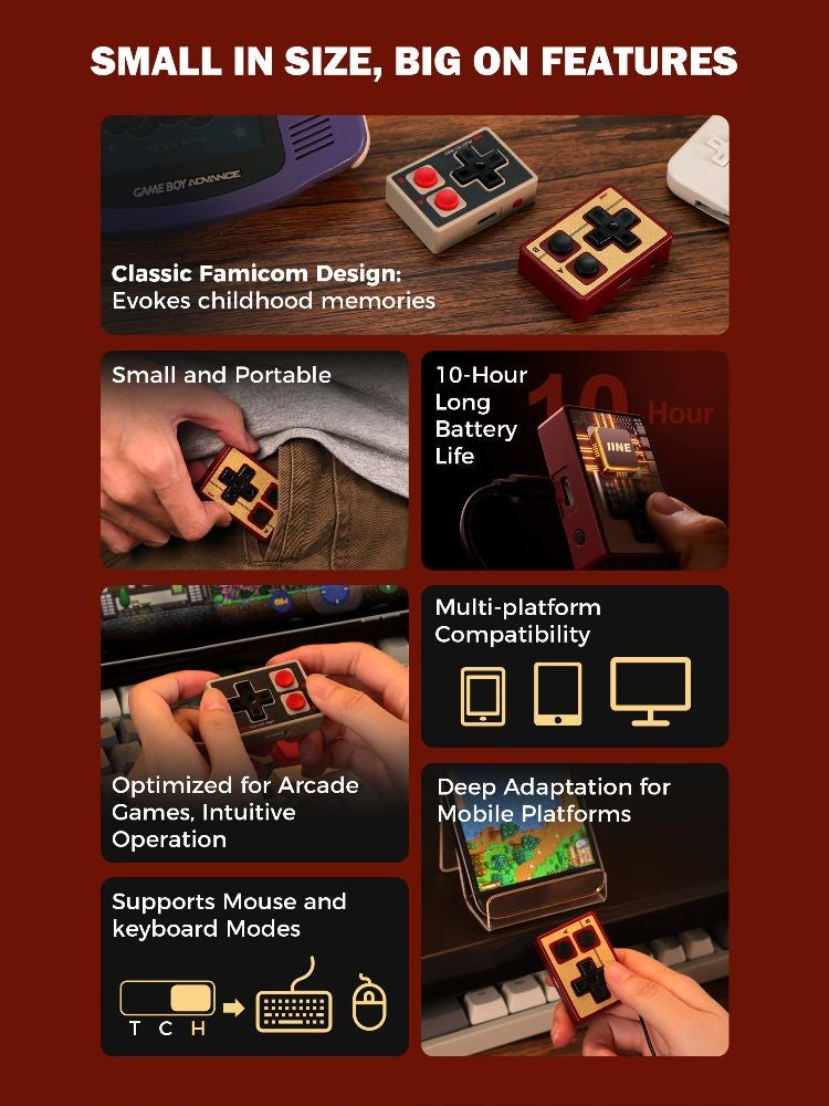 Iine Gamebrick Mini Retro Controller, Classic Retro Design, Compact Portable Mini Controller, L1162 - Image 3