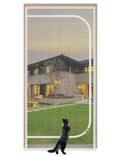 Upgraded Pet Screen DoorFits Door Opening Size 40x 95Thickened Cat Resistant Mesh Screen Door for Living RoomKitchenBedroomCat Introduction Screen with Zipper Closure