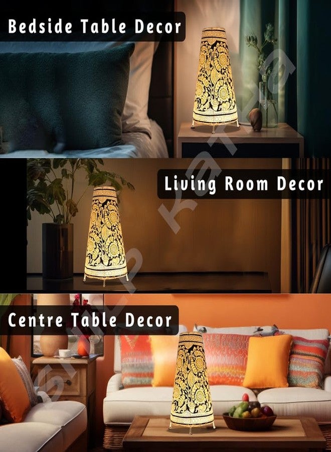 SHILP KATHA Handicraft Leather Table Lamp for Home Decoration | Handmade Side Table Lamp Shade for Bedroom Decor | Decorative Festival Gift for Living Room, Desk Décor | Flower Bliss (9 inch) - Image 2