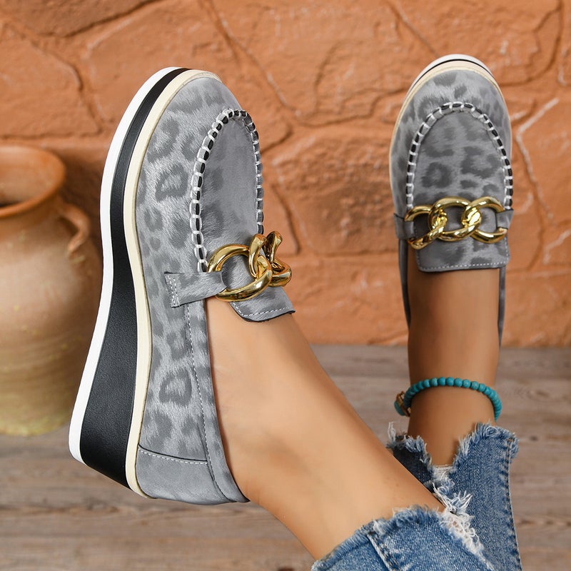 Chain Large Size Export Work Shoes New High Heels Leopard Print Lazy Loafers Wi Large Size - Image 4