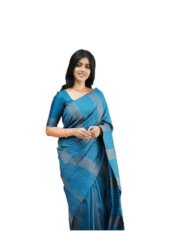 Accessorize Kingdom - Women's Banarasi Soft Silk Saree With Unstitched Blouse Piece (Free Size) - Image 1