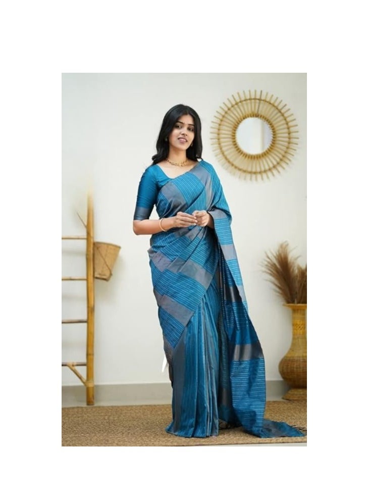 Accessorize Kingdom - Women's Banarasi Soft Silk Saree With Unstitched Blouse Piece (Free Size) - Image 1