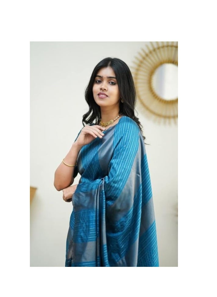 Accessorize Kingdom - Women's Banarasi Soft Silk Saree With Unstitched Blouse Piece (Free Size) - Image 1