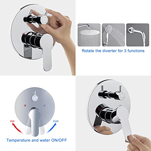 ROVOGO Bathtub Shower Faucet Set with Valve, Shower System with Tub Spout, 10-in. Rain Shower and Handheld, Round Shower Fixtures Wall Mount, Chrome - Image 4