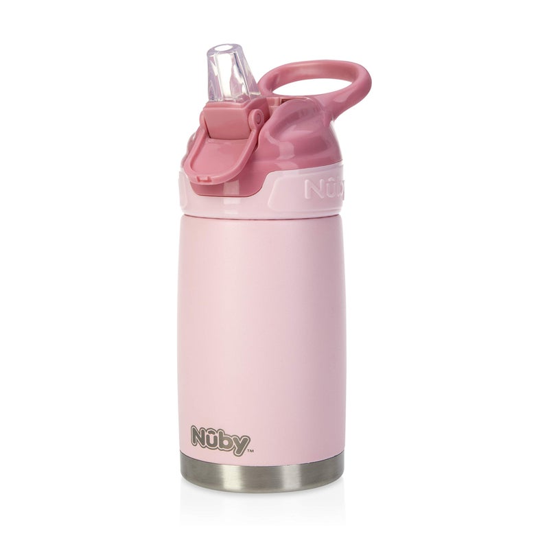 Nuby Thirsty Kids No Spill Flip-It Reflex Stainless Steel Travel Cup or Water Bottle - 10 Oz - 18+ Months - Pink - Back to School Essentials - Image 1