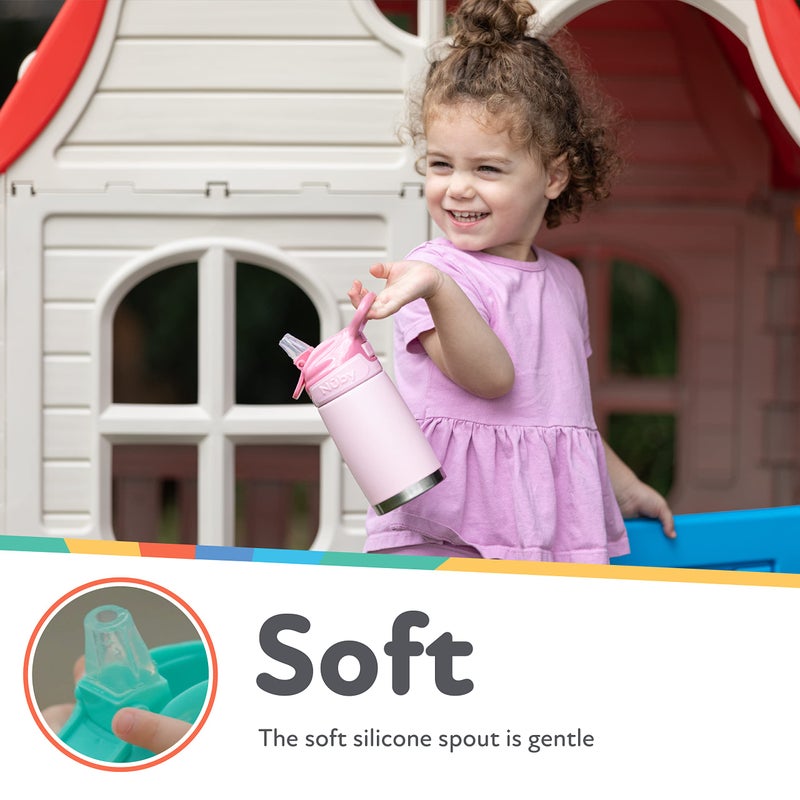 Nuby Thirsty Kids No Spill Flip-It Reflex Stainless Steel Travel Cup or Water Bottle - 10 Oz - 18+ Months - Pink - Back to School Essentials - Image 3