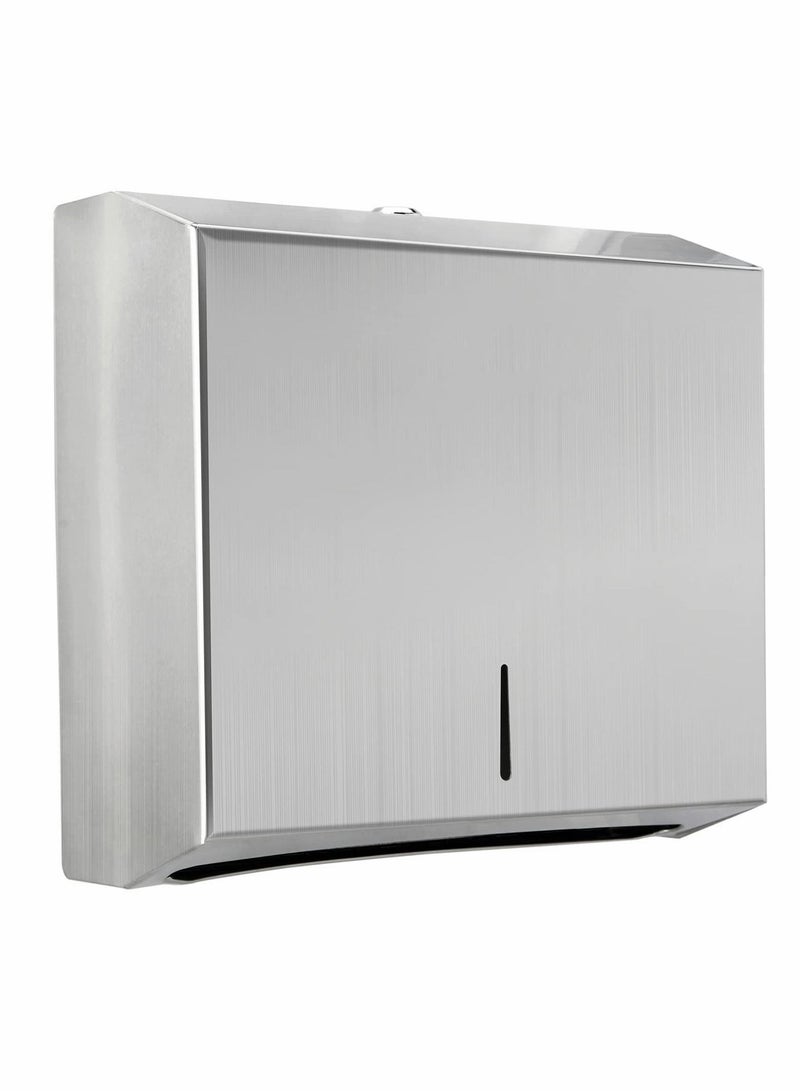 موزع مناشف ورقية تجاري مثبت على الحائط، موزع مناشف يد حمام من الفولاذ المقاوم للصدأ المصقول بتصميم قفل، سعة كبيرة، فولاذ مقاوم للصدأ 304 حقيقي، متعدد الطيات - Image 1