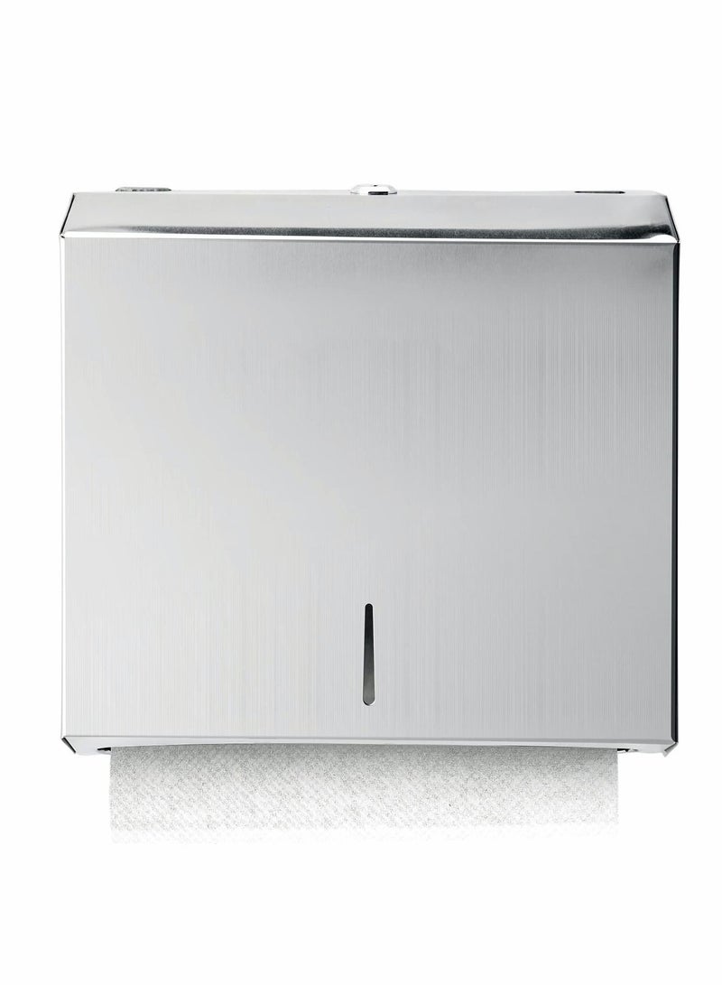 موزع مناشف ورقية تجاري مثبت على الحائط، موزع مناشف يد حمام من الفولاذ المقاوم للصدأ المصقول بتصميم قفل، سعة كبيرة، فولاذ مقاوم للصدأ 304 حقيقي، متعدد الطيات - Image 2