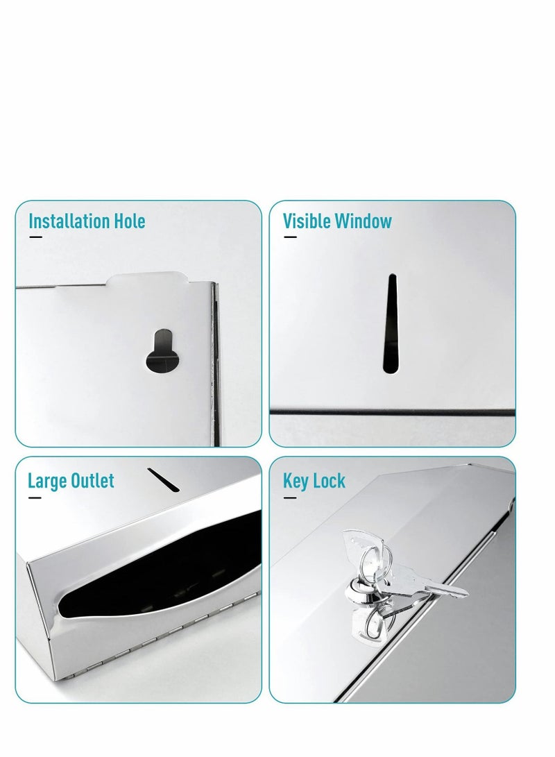 موزع مناشف ورقية تجاري مثبت على الحائط، موزع مناشف يد حمام من الفولاذ المقاوم للصدأ المصقول بتصميم قفل، سعة كبيرة، فولاذ مقاوم للصدأ 304 حقيقي، متعدد الطيات - Image 4