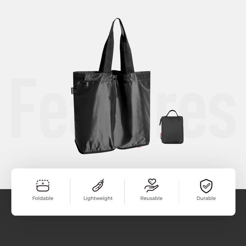pack all 16L Lightweight Packable Tote Bag, Water Resistant Foldable Grocery Bag, Reusable Shopping Bag (Black) - Image 2