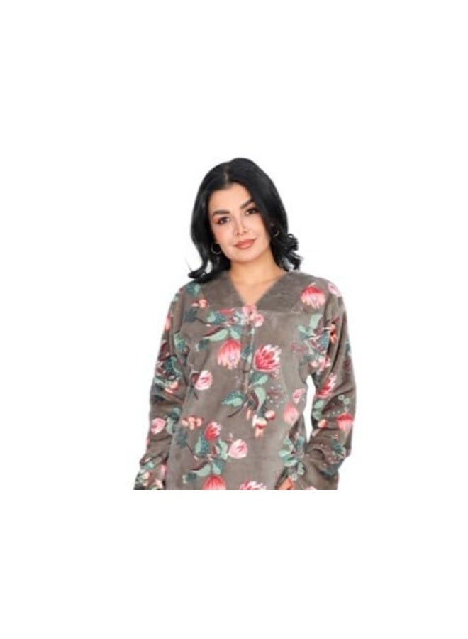 Dadoush Women's long nightgown with floral print, plus size 2XL-6XL, women's maxi robe with full coverage from Daadoush, a house abaya made of soft velvet. - Image 3