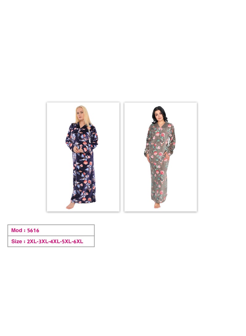 Dadoush Women's long nightgown with floral print, plus size 2XL-6XL, women's maxi robe with full coverage from Daadoush, a house abaya made of soft velvet. - Image 5