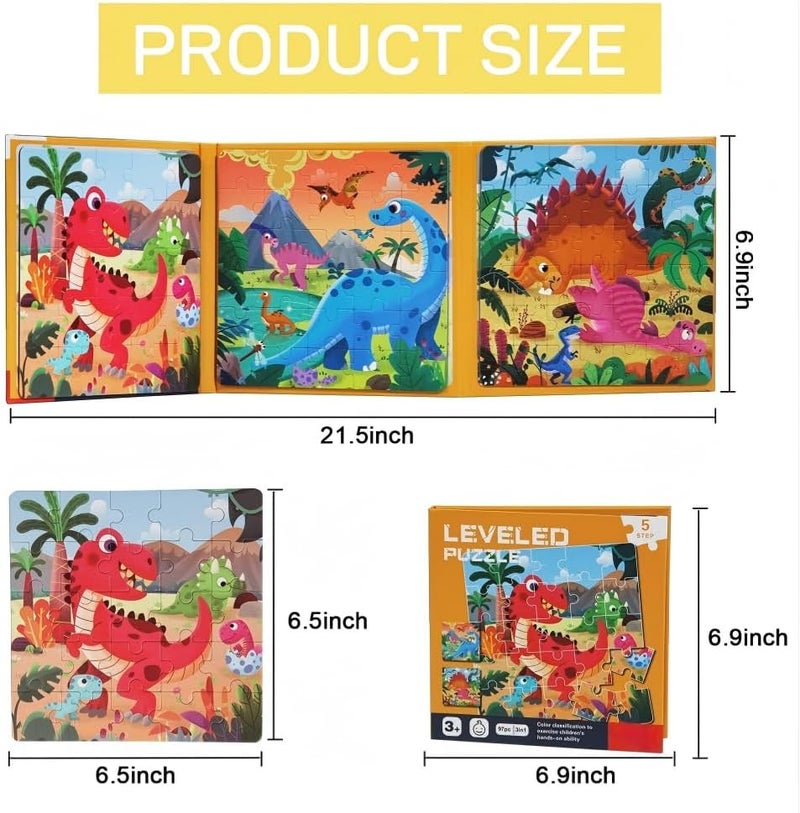 Excefore Magnetic Puzzles for Kids Ages 3-7, Dinosaur Themed Magnetic Travel Puzzles Toys, 3 Styles Dinosaur Wooden Jigsaw Puzzle Toys, Travel Games and Travel Toys, for Boys and Girls - Image 3